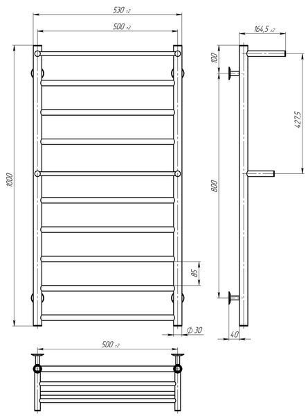 Рушникосушарка водяна Терма Плюс П10 500х1000 Deffi нержавіюча сталь (Хром, Нижнє підключення) C.TA.100.50.10.C.A фото