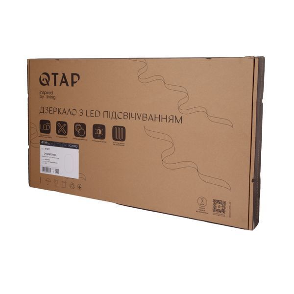 Дзеркало Qtap Scorpio (SC1) з LED-підсвічуванням Touch, з антизапотіванням, з димером, рег. темп. кольору (3000-6500K) Black QTSC500900 QTSC500900 фото