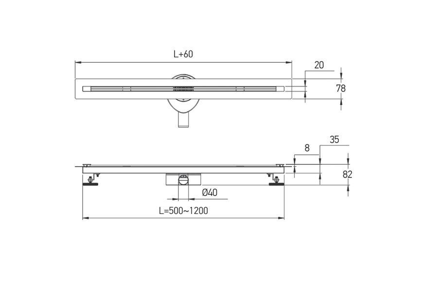 Душовий трап Koer FD07-20x500-Slender SUS304, 20x500 мм, нержавіюча сталь KR5134 фото