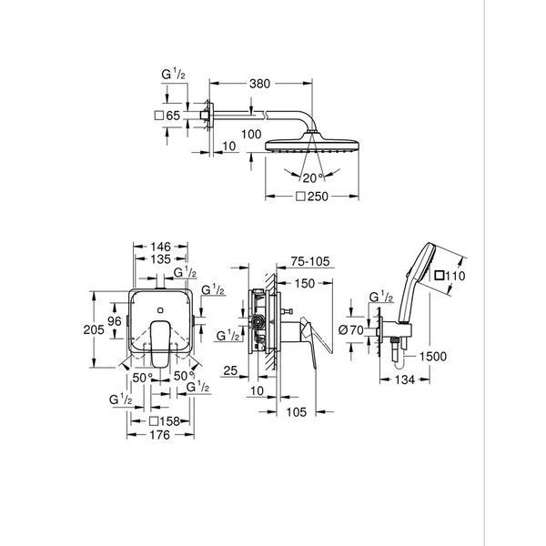Душова система прихованого монтажу Grohe Cubeo з Tempesta 250 (1053362430) 1053362430 фото