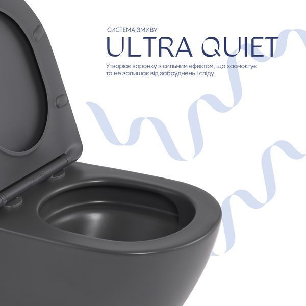 Унітаз підвісний Robin Ultra Quiet 490&times;365&times;325 мм, Anthracite, з сидінням Slim Duroplast / Soft-close / Quick Release QT13332381АSAN Qtap QT13332381АSAN фото