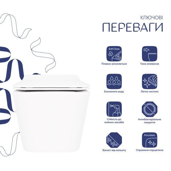 Унітаз підвісний Qtap Crow безобідковий з сідінням Soft-close QT05335170W QT05335170W фото