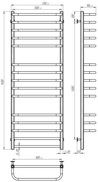 Рушникосушарка електрична Lux П15 500х1400 Deffi нержавіюча сталь (Чорний, JD04, Ліве підключення) A.LU.140.50.15.E.B.L.2 фото