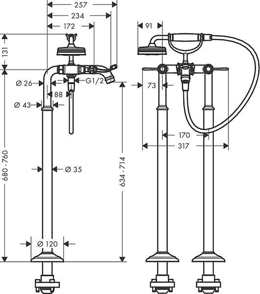 Підлоговий змішувач Axor Montreux Lever Chrome 16553000 16553000 фото