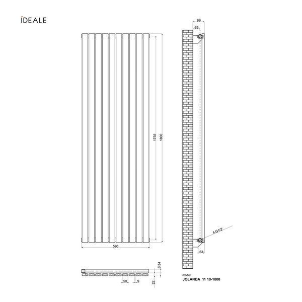Радіатор дизайнерський Ideale Jolanda 11 10/1800/590 антрацит 15716 фото