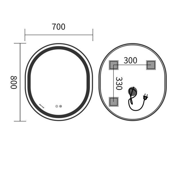 Дзеркало Mixxus Premium ELLIPSE MV05-80x70-Reverse WHITE з Led Touch, Anti-fog, димером (3-6,5kK) (MP6645) MP6645 фото