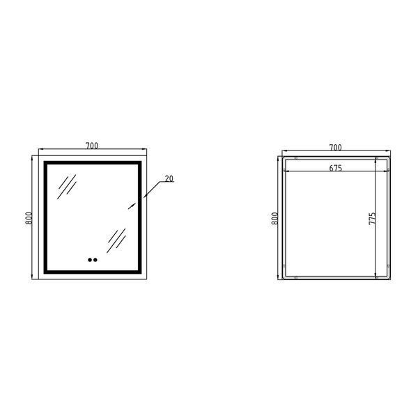 Дзеркало Qtap Mideya (MI1) 700х800 з LED-підсвічуванням Touch, з антизапотіванням, димером QT2078DCF7080W QT2078DCF7080W фото
