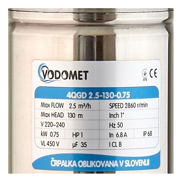 Глибинний насос для криниці Vodomet 4QGD Н=130М, Q=40л/хв, P=750 Вт (VO4158) VO4158 фото