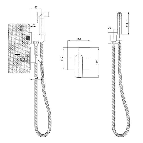 Змішувач для гігієнічного душу Mixxus Premium MONE 002 INNER Graphite вбудований з лійкою (MI6784) MI6784 фото