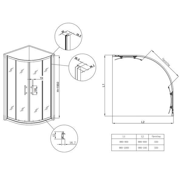 Душова кабіна без піддону Koer SR SC04-90x90x195-TR-02 прозоре скло Easy Clean 5мм SS Color (KR5682) KR5682 фото
