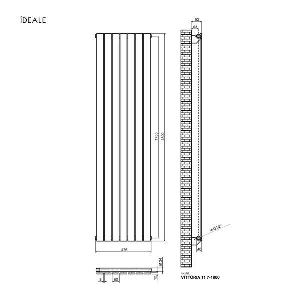 Радіатор дизайнерський Ideale Vittoria 11 7/1800/476 антрацит 24576 фото