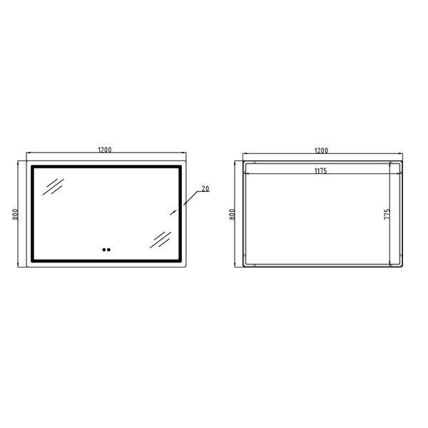 Дзеркало Qtap Mideya MI1) 1200х800 з LED-підсвічуванням Touch, з антизапотіванням, димером, рег. яскравості QT2078F12080 QT2078F12080 фото