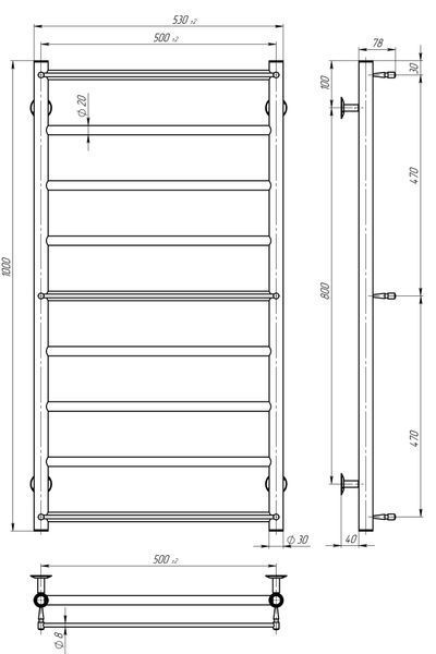 Рушникосушарка електрична Ladder П9 500х1000 Deffi нержавіюча сталь (Чорний, JD03, Ліве підключення) C.LK.100.50.9.E.B.L.1 фото