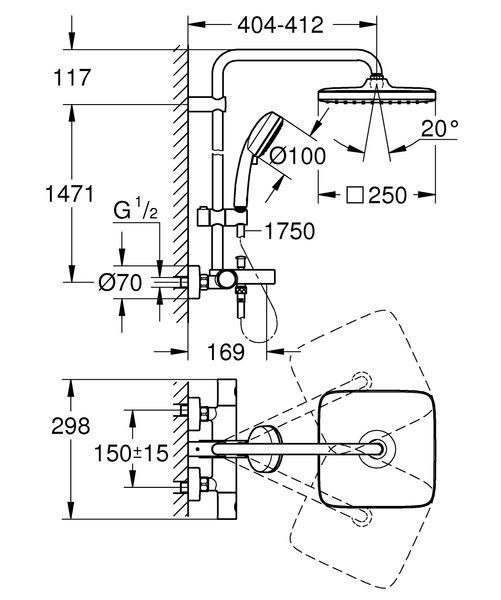 Душова система з термостатом для ванни Grohe New Tempesta Cosmop. System (26691000) 26691000 фото