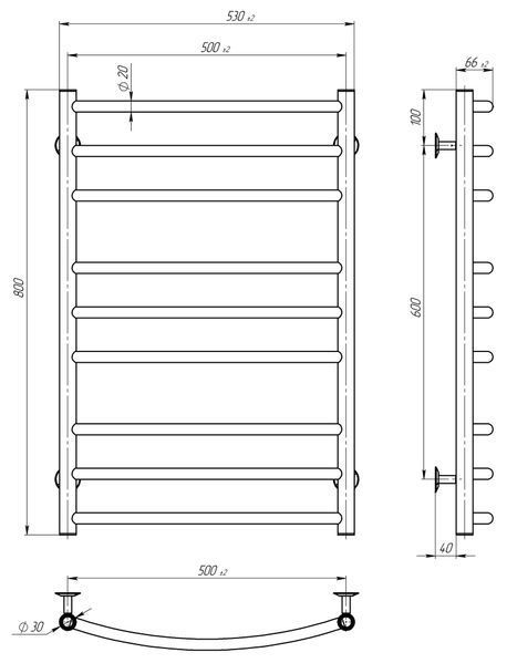 Рушникосушарка електрична Класік Еліт П9 500х800 Deffi нержавіюча сталь (Білий, WD03, Ліве підключення) C.KE.80.50.9.E.W.L.3 фото
