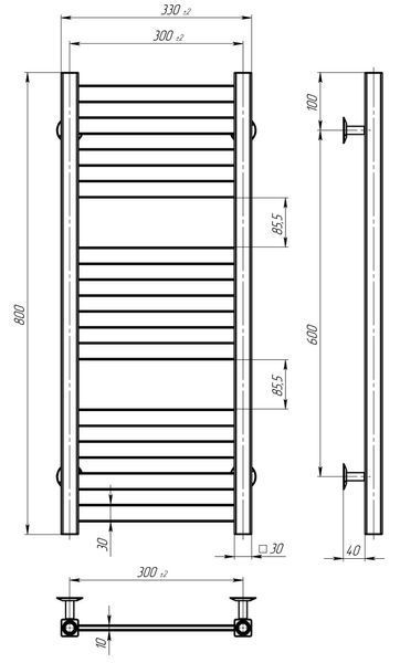 Рушникосушарка електрична Magnus П12 300х800 Deffi нержавіюча сталь (Білий, WD04, Праве підключення) A.MA.80.30.12.E.W.R.4 фото