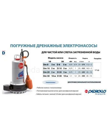 Дренажний насос Pedrollo D 20, 0.75 кВт, з вимикачем поплавця Pedrollo D 20 фото