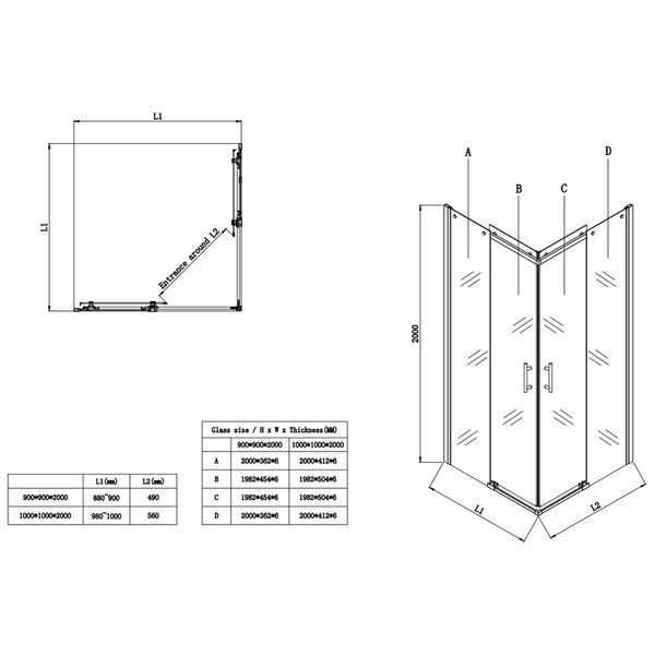 Душова кабіна без піддону Koer SR SC03-90x90x200-TR-02 прозоре скло Easy Clean 6мм SS Color (KR5680) KR5680 фото