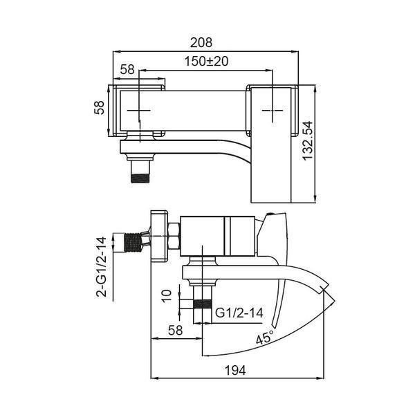 Змішувач для ванни з коротким виливом Koer KB-41007-05 (Колір чорний) (KR3455) KR3455 фото