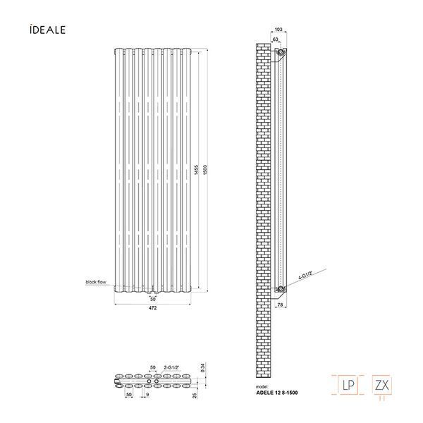 Радіатор дизайнерський Ideale Adele 12 8/1500/472 чорний 22378 фото