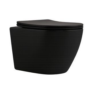 Унітаз підвісний Qtap Robin New Ultra Quiet безобідковий з сидінням Soft-close MATT BLACK QT13332381АSMB QT13332381АSMB фото