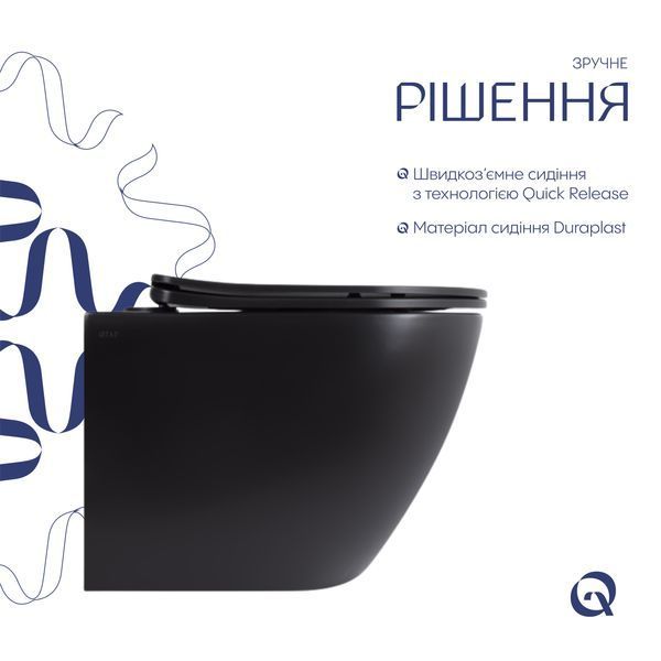 Унітаз підвісний Qtap Robin New Ultra Quiet безобідковий з сидінням Soft-close MATT BLACK QT13332381АSMB QT13332381АSMB фото