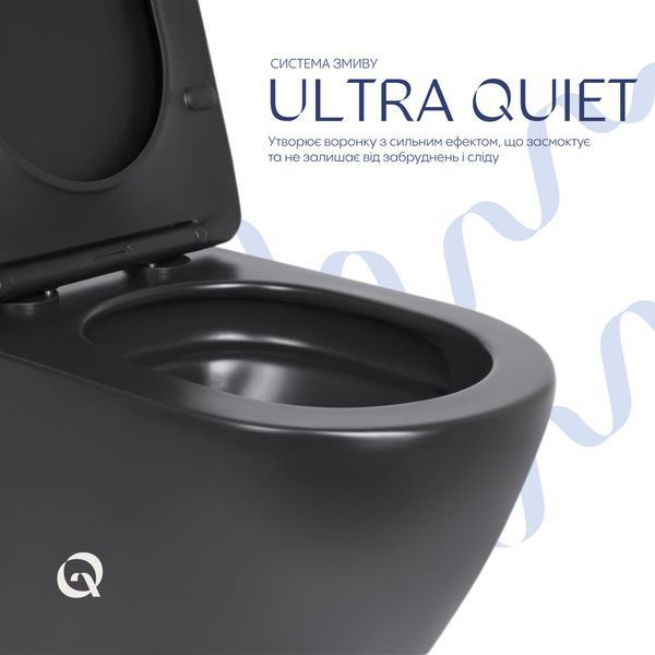 Унітаз підвісний Qtap Robin New Ultra Quiet безобідковий з сидінням Soft-close MATT BLACK QT13332381АSMB QT13332381АSMB фото
