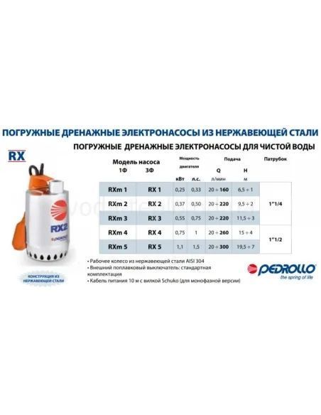 Дренажний насос Pedrollo RXm 3, 0.55 кВт, з вимикачем поплавця Pedrollo RXm 3 фото